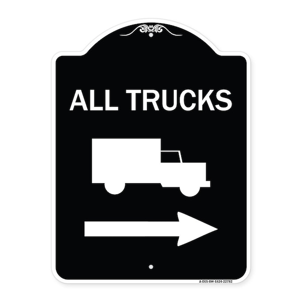 Trucks All Trucks W/ Truck & Right Arrow Heavy-Gauge Aluminum Sign, 24" x 18", BW-1824-22782
